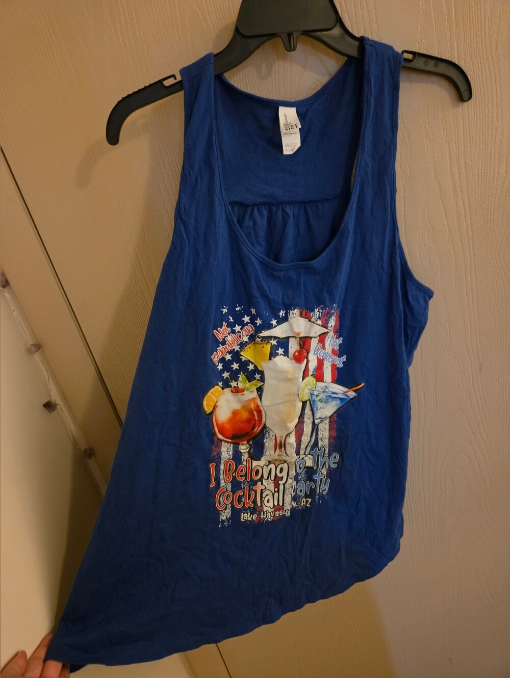 Americana Style Cocktails Patriotic Royal Blue Tank Top Womens XL